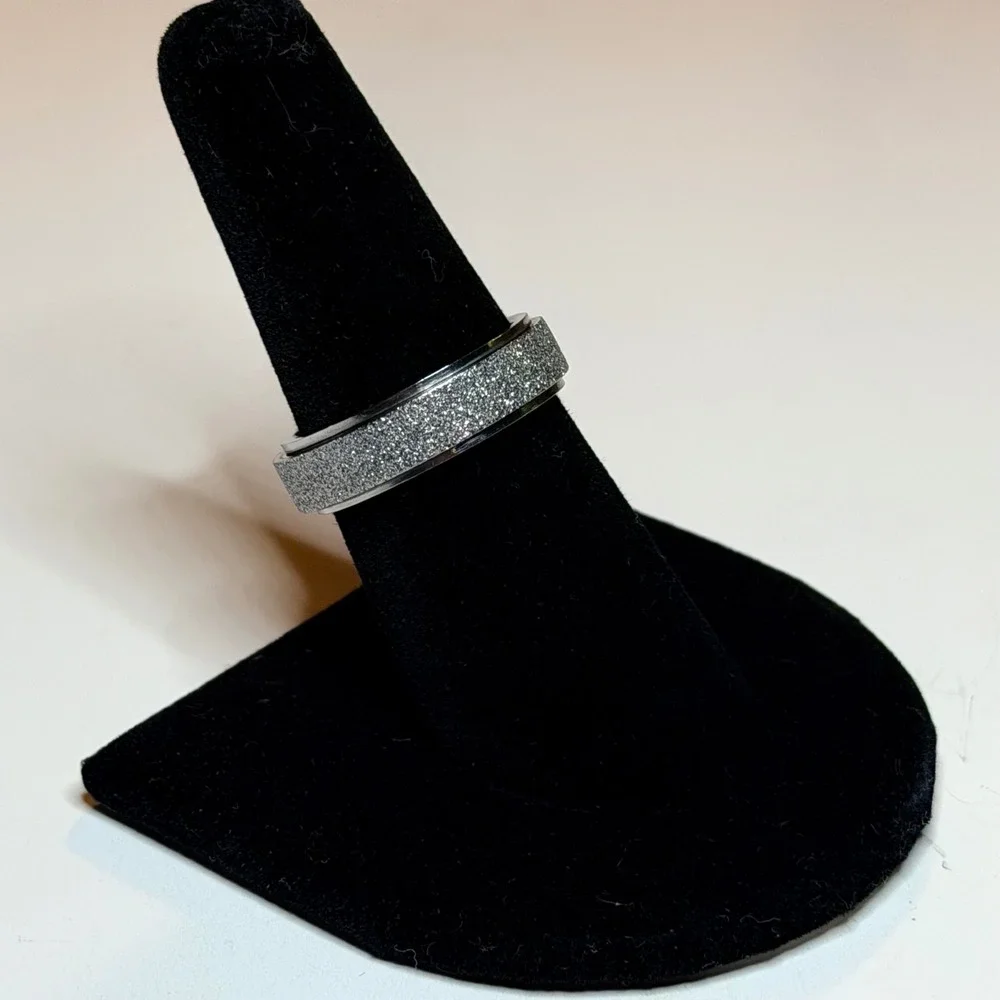 Silver‎ Tone Glitter Textured Fidget Spinner Ring Anxiety Stress Relief Band